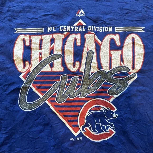 Vintage Y2K Majestic Chicago Cubs NL Central Division Mens Large Blue Tee Shirt - Picture 6 of 9